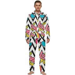 Vector Romantic Love Seamless Pattern Men s Long Sleeve Velvet Pocket Pajamas Set