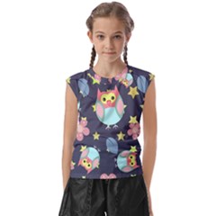 Owl Stars Pattern Background Kids  Raglan Cap Sleeve T-shirt by Apen