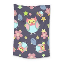 Owl Stars Pattern Background Small Tapestry by Apen
