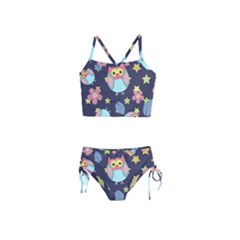 Owl Stars Pattern Background Girls  Tankini Swimsuit