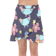 Owl Stars Pattern Background Wrap Front Skirt by Apen