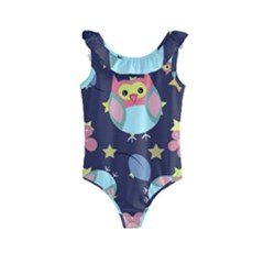 Owl Stars Pattern Background Kids  Frill Swimsuit by Apen