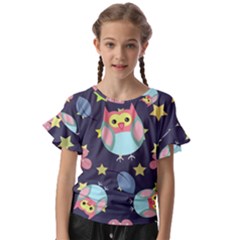 Owl Stars Pattern Background Kids  Cut Out Flutter Sleeves