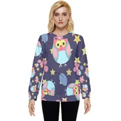 Owl Stars Pattern Background Hidden Pocket Sweatshirt