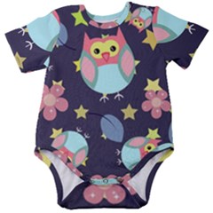 Owl Stars Pattern Background Baby Short Sleeve Bodysuit by Apen