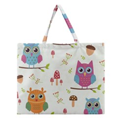 Forest Seamless Pattern With Cute Owls Zipper Large Tote Bag by Apen