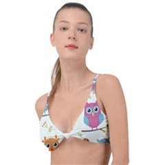 Forest Seamless Pattern With Cute Owls Knot Up Bikini Top by Apen