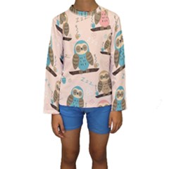 Seamless Pattern Owls Dream Cute Style Pajama Fabric Kids  Long Sleeve Swimwear