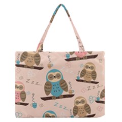 Seamless Pattern Owls Dream Cute Style Pajama Fabric Zipper Medium Tote Bag