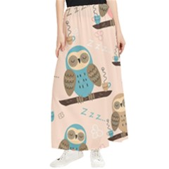 Seamless Pattern Owls Dream Cute Style Pajama Fabric Maxi Chiffon Skirt