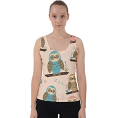 Seamless Pattern Owls Dream Cute Style Pajama Fabric Velvet Tank Top
