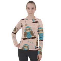 Seamless Pattern Owls Dream Cute Style Pajama Fabric Women s Pique Long Sleeve T-Shirt