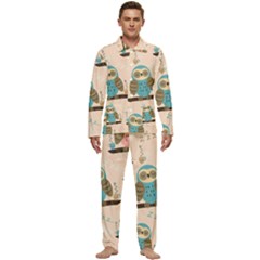 Seamless Pattern Owls Dream Cute Style Pajama Fabric Men s Long Sleeve Velvet Pocket Pajamas Set