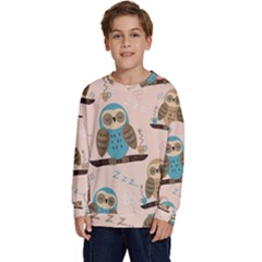 Seamless Pattern Owls Dream Cute Style Pajama Fabric Kids  Crewneck Sweatshirt by Apen