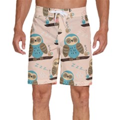 Seamless Pattern Owls Dream Cute Style Pajama Fabric Men s Beach Shorts