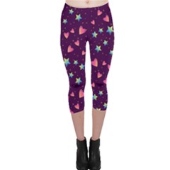 Colorful Stars Hearts Seamless Vector Pattern Capri Leggings 