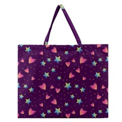 Colorful Stars Hearts Seamless Vector Pattern Zipper Large Tote Bag
