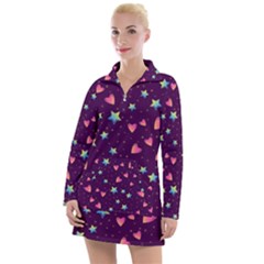 Colorful Stars Hearts Seamless Vector Pattern Women s Long Sleeve Casual Dress by Apen