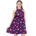 Colorful Stars Hearts Seamless Vector Pattern Halter Neckline Chiffon Dress  View1