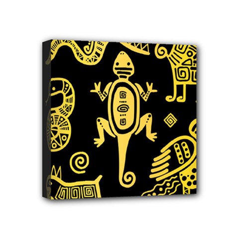 Mexican Culture Golden Tribal Icons Mini Canvas 4  X 4  (stretched)
