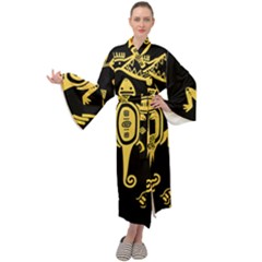 Mexican Culture Golden Tribal Icons Maxi Velvet Kimono