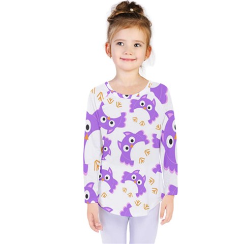 Purple Owl Pattern Background Kids  Long Sleeve T-shirt by Apen