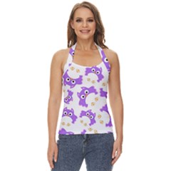 Purple Owl Pattern Background Basic Halter Top