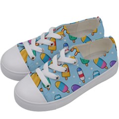 Cute Kawaii Ice Cream Seamless Pattern Kids  Low Top Canvas Sneakers