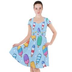 Cute Kawaii Ice Cream Seamless Pattern Cap Sleeve Midi Dress by Apen