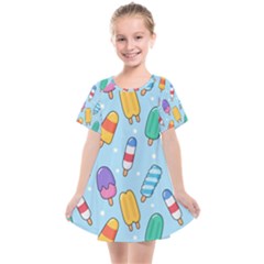 Cute Kawaii Ice Cream Seamless Pattern Kids  Smock Dress