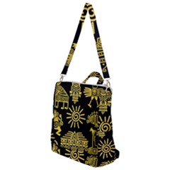 Maya Style Gold Linear Totem Icons Crossbody Backpack by Apen