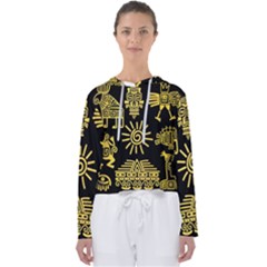 Maya Style Gold Linear Totem Icons Women s Slouchy Sweat