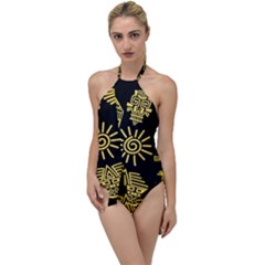 Maya Style Gold Linear Totem Icons Go With The Flow One Piece Swimsuit by Apen