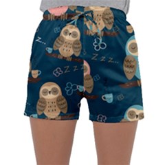 Seamless Pattern Owls Dreaming Sleepwear Shorts