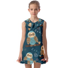 Seamless Pattern Owls Dreaming Kids  Pilgrim Collar Ruffle Hem Dress