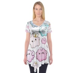 Cute Doodle Cartoon Seamless Pattern Short Sleeve Tunic  by Apen