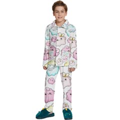 Cute Doodle Cartoon Seamless Pattern Kids  Long Sleeve Velvet Pajamas Set