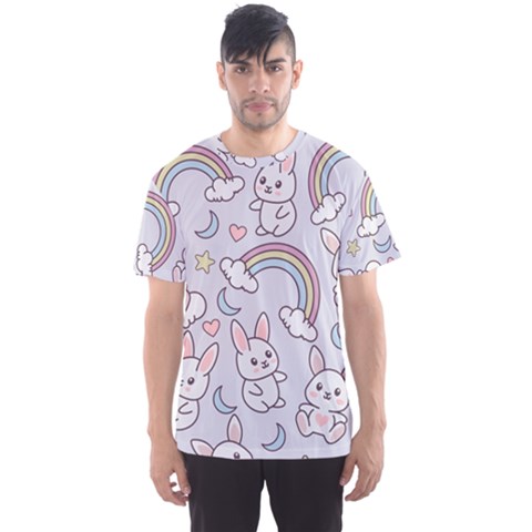 Seamless Pattern With Cute Rabbit Character Men s Sport Mesh T-shirt by Apen
