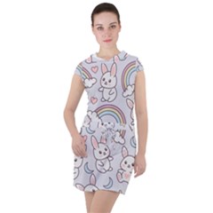 Seamless Pattern With Cute Rabbit Character Drawstring Hooded Dress by Apen