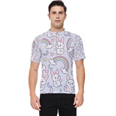Seamless Pattern With Cute Rabbit Character Men s Short Sleeve Rash Guard by Apen