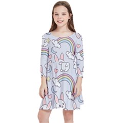 Seamless Pattern With Cute Rabbit Character Kids  Quarter Sleeve Skater Dress by Apen