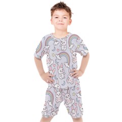 Seamless Pattern With Cute Rabbit Character Kids  T-shirt And Shorts Set by Apen