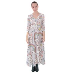 Seamless Pattern With Cute Rabbit Character Button Up Maxi Dress by Apen