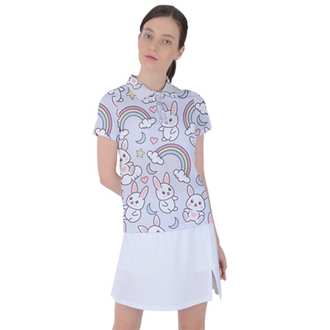 Seamless Pattern With Cute Rabbit Character Women s Polo T-shirt by Apen