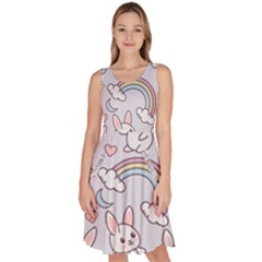 Seamless Pattern With Cute Rabbit Character Knee Length Skater Dress With Pockets by Apen