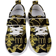 Golden Indian Traditional Signs Symbols Kids  Velcro Strap Shoes by Apen