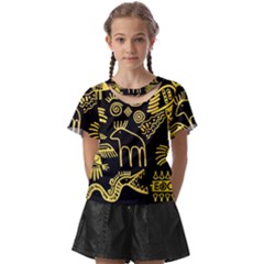 Golden Indian Traditional Signs Symbols Kids  Front Cut T-shirt