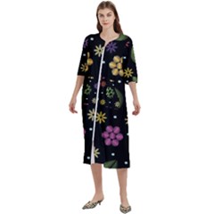 Embroidery Seamless Pattern With Flowers Women s Cotton 3/4 Sleeve Night Gown by Apen