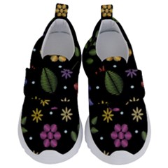 Embroidery Seamless Pattern With Flowers Kids  Velcro No Lace Shoes