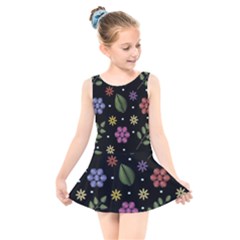 Embroidery Seamless Pattern With Flowers Kids  Skater Dress Swimsuit